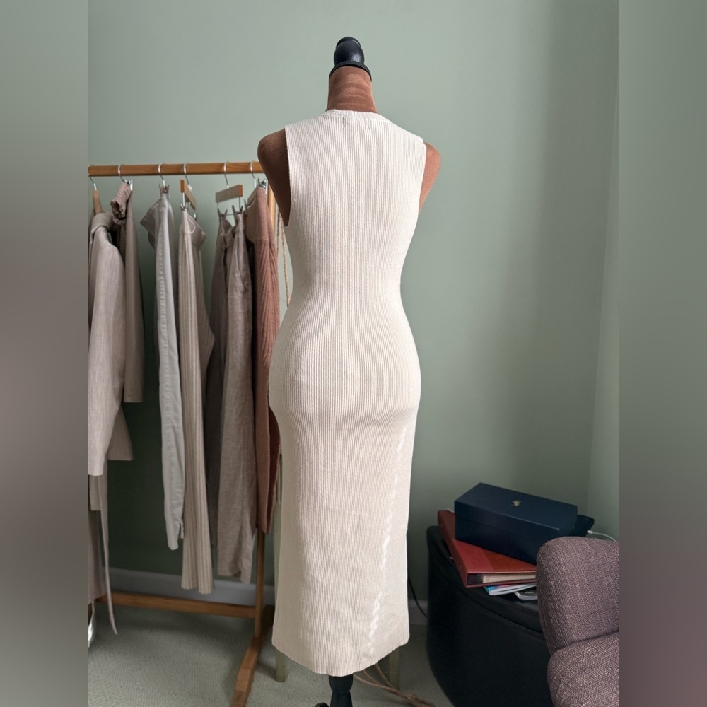 Open Edit Cream Butter Yellow Midi Dress with Front Zip - Picture 5 of 7
